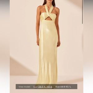 Shona Joy La Lune Ruched Halter Maxi Dress - Lemon